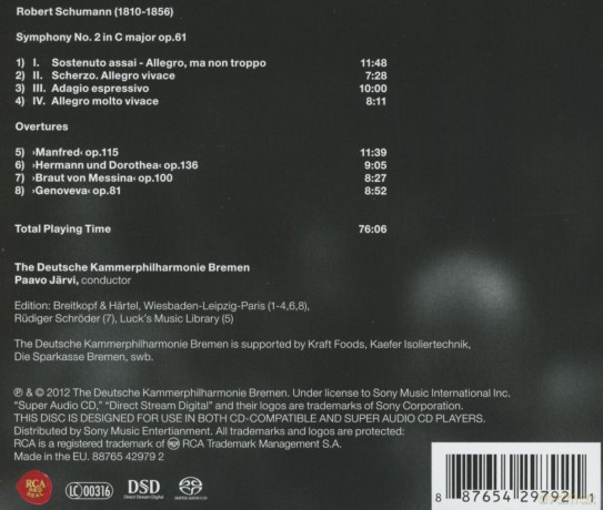 Paavo Jarvi & Deutsche Kammer: Schumann: Symphony No. 2 & Overtures European Version [SACD]
