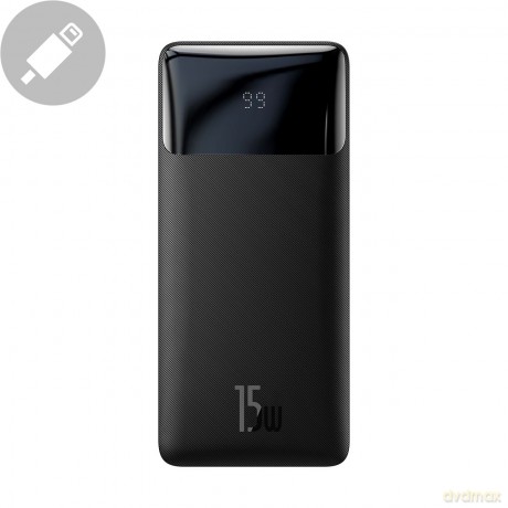 Baseus Bipow powerbank z wyświetlaczem 30000mAh 15W czarny (Overseas Edition) + kabel USB-A - Micro USB 0.25m czarny (PPBD050201)