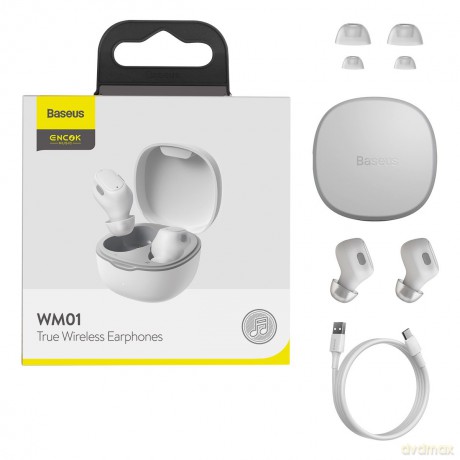 Baseus Encok WM01 TWS bezprzewodowe dokanałowe słuchawki Bluetooth 5.3 biały Upgraded Version (NGTW240002)