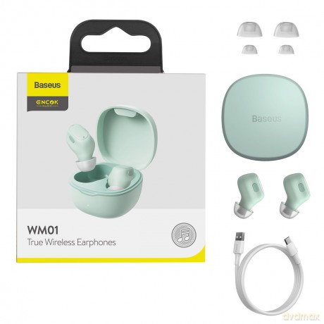 Baseus Encok WM01 TWS bezprzewodowe dokanałowe słuchawki Bluetooth 5.3 zielony Upgraded Version (NGTW240006)