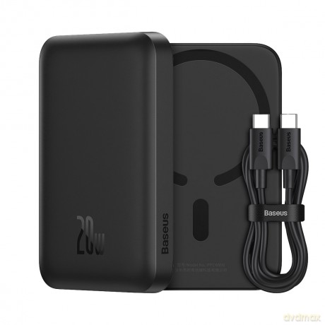 Baseus powerbank indukcyjny 6000mAh 20W czarny + kabel USB C 60W 0.5m czarny