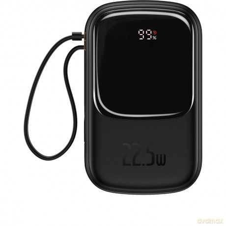 Baseus Qpow Digital Display powerbank z szybkim ładowaniem 20000mAh 22,5W QC/PD/SCP/FCP z wbudowanym kablem USB-C czarny