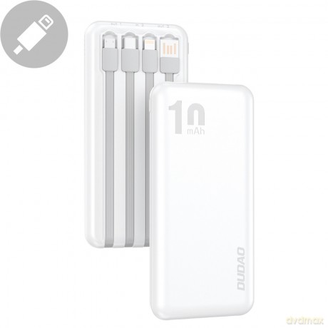 Dudao K6Pro uniwersalny powerbank 10000mAh z kablem USB, USB Typ C, Lightning biały (K6Pro-white)