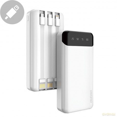 Dudao pojemny powerbank z 3 wbudowanymi kablami 20000mAh USB Typ C + micro USB + Lightning biały (Dudao K6Pro+)