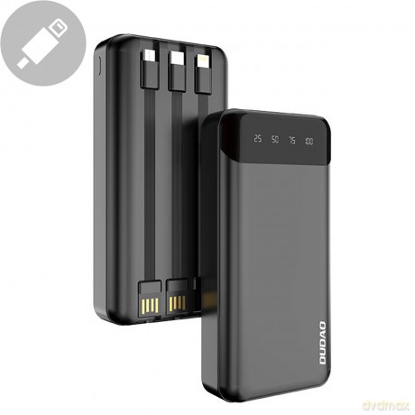 Dudao pojemny powerbank z 3 wbudowanymi kablami 20000mAh USB Typ C + micro USB + Lightning czarny (Dudao K6Pro+)