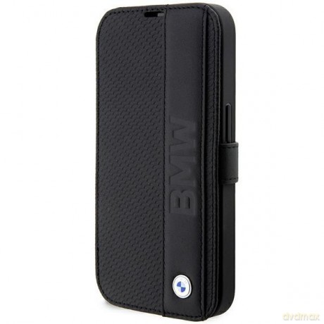 Etui BMW BMBKP14X22RDPK iPhone 14 Pro Max 6,7" czarny/black bookcase Leather Textured&Stripe