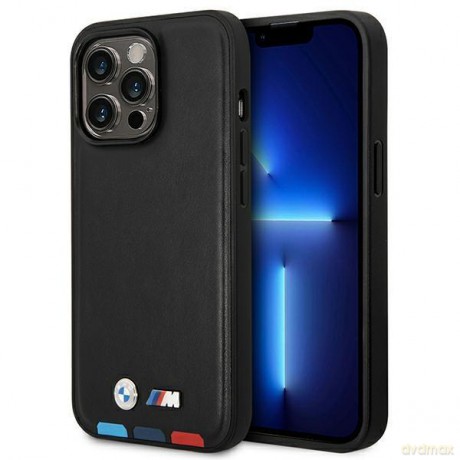 Etui BMW BMHMP14L22PTDK iPhone 14 Pro 6,1" czarny/black Leather Stamp Tricolor Magsafe