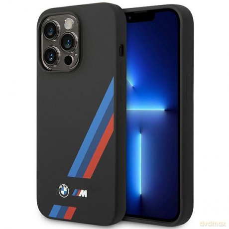 Etui BMW BMHMP14L22SOTK iPhone 14 Pro 6,1" czarny/black Silicone Slanted Sttripes MagSafe