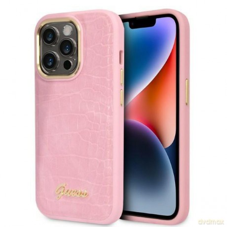 Guess GUHCP14XHGCRHP iPhone 14 Pro Max 6,7" różowy/pink hardcase Croco Collection