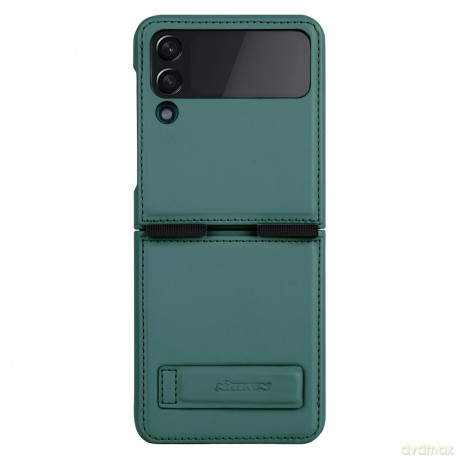 Nillkin Qin Vegan Leather Case etui Samsung Galaxy Z Flip 4 pokrowiec z ekologicznej skóry podstawka ciemnozielone