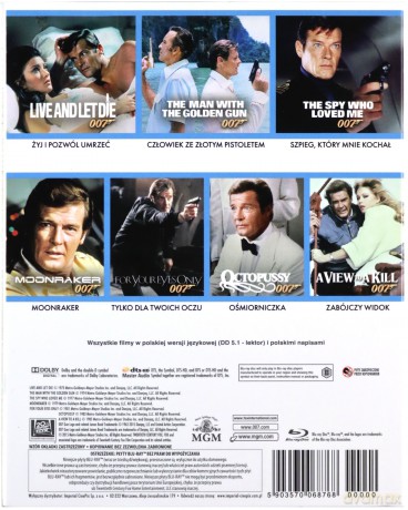 007 James Bond Roger Moore Kolekcja: Żyj i pozwól umrzeć / Człowiek ze złotym pistoletem / Szpieg, który mnie kochał / Moonraker / Tylko dla twoich oczu / Ośmiorniczka / Zabójczy widok [BOX] [7xBlu-Ray]