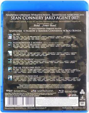 007 James Bond Sean Connery Kolekcja: Diamenty są wieczne / Dr. No / Goldfinger / Operacja Piorun / Pozdrowienia z Rosji / Żyje się tylko dwa razy [6xBlu-Ray]