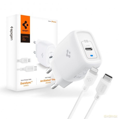Spigen Pe2c10cl 1-Port Network Charger Pd20w + Lightning Cable White