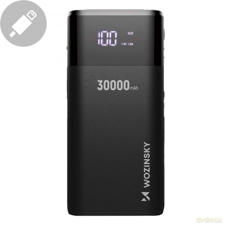 Wozinsky powerbank 30000mAh Li-Po 4 x USB z wyświetlaczem LCD 2 A czarny (WPB-001BK)