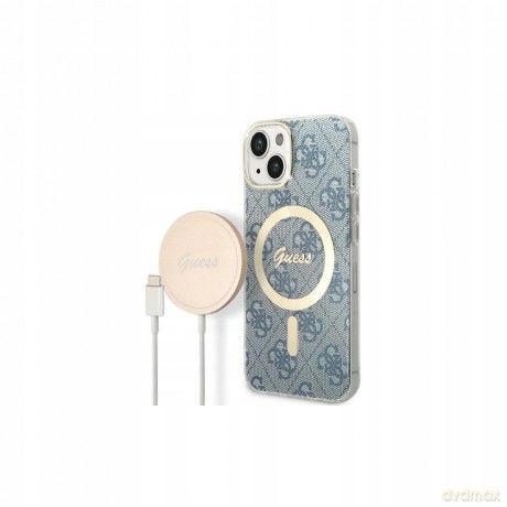 Zestaw Guess GUBPP14XH4EACSB Case+ Charger iPhone 14 Pro Max 6,7" niebieski/blue hard case 4G Print MagSafe