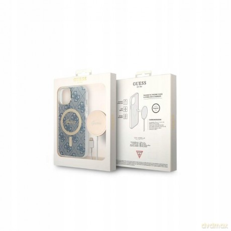 Zestaw Guess GUBPP14XH4EACSB Case+ Charger iPhone 14 Pro Max 6,7" niebieski/blue hard case 4G Print MagSafe