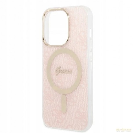 Zestaw Guess GUBPP14XH4EACSP Case+ Charger iPhone 14 Pro Max 6,7" różowy/pink hard case 4G Print MagSafe