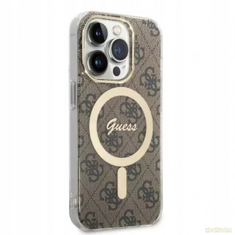 Zestaw Guess GUBPP14XH4EACSW Case+ Charger iPhone 14 Pro Max 6,7" brązowy/brown hard case 4G Print MagSafe