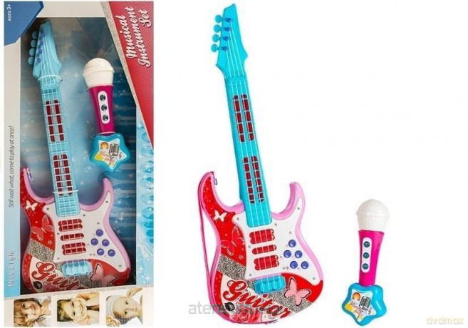 Gitara elektryczna z akcesoriami różowa