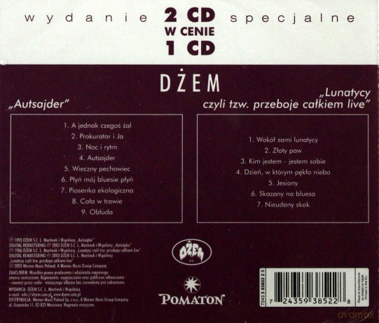 Dżem: Autsajder/Lunatycy Czyli Tzw. Przeboje Całkiem Live [2CD]