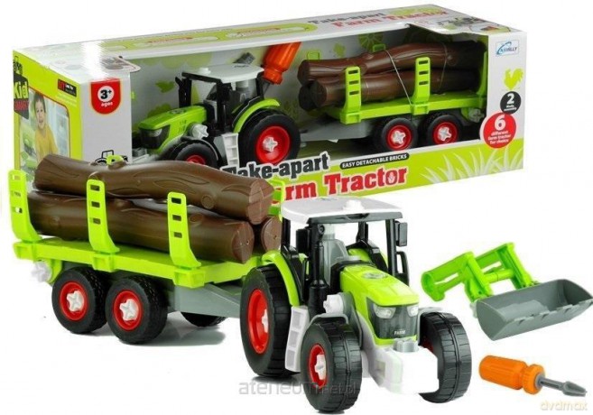 Rozkręcany traktor z przyczepą 43 cm