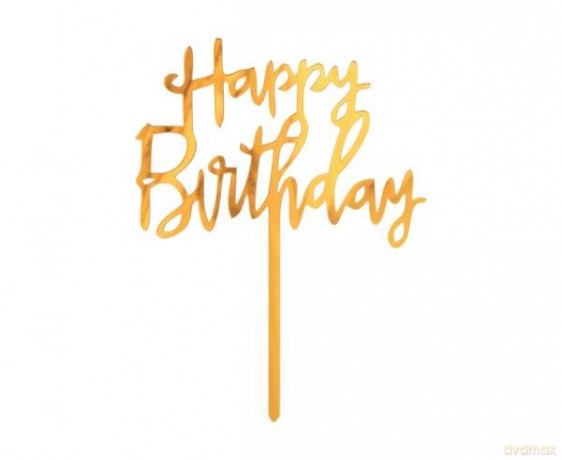 Dekoracja akrylowa B&C na tort Happy Birthday złota 14x10 cm PF-DAKH