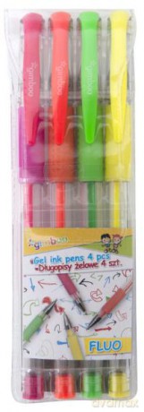 Długopis żelowy Gimboo Fluo, 0,8mm, 4 kolory, zawieszka