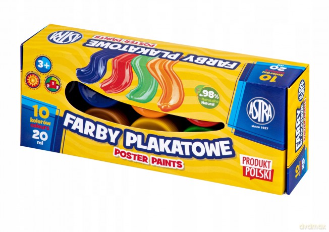 Farby plakatowe 10 kolorów x 20 ml Standard box Astra