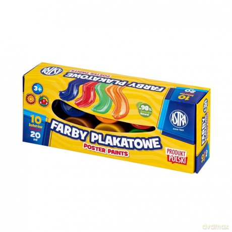 Farby plakatowe 10 kolorów x 20 ml Standard box Astra