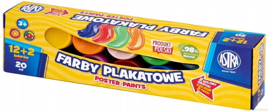 Farby plakatowe 12+2 kol x 20 ml Standard box Astra