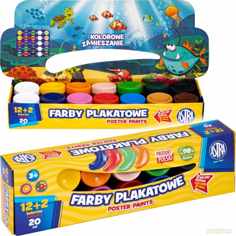 Farby plakatowe 12+2 kol x 20 ml Standard box Astra
