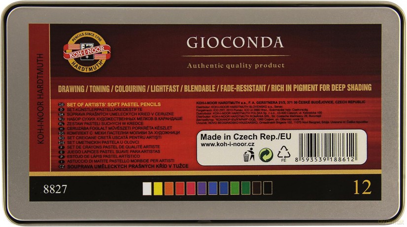 Pastele suche w ołówku Gioconda metalowa kaseta 8827/12 12 kolorów