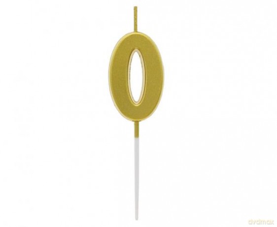 Świeczka piker B&C cyferka 0 metaliczna złota 9.5x2.3 cm BH-SPZ0