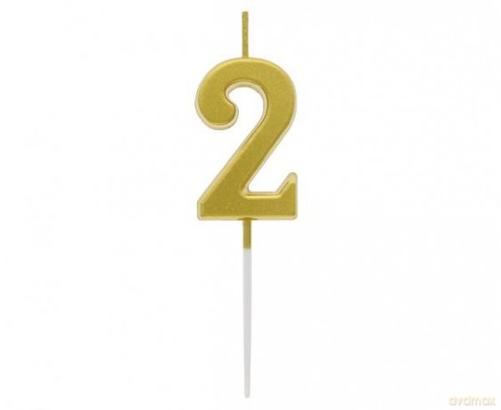 Świeczka piker B&C cyferka 2 metaliczna złota 9.5x2.3 cm BH-SPZ2