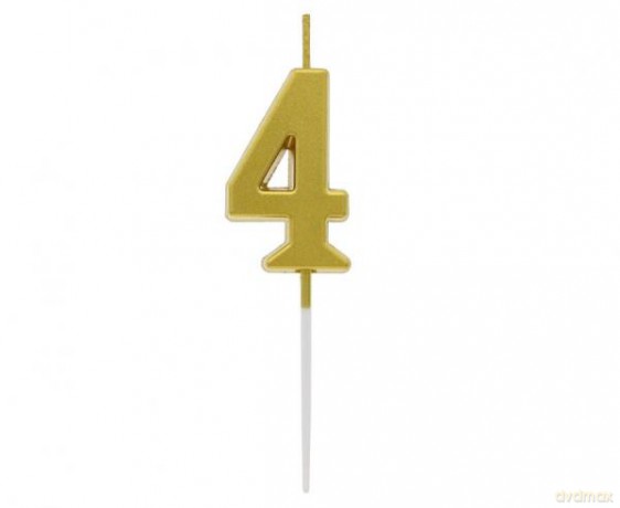 Świeczka piker B&C cyferka 4 metaliczna złota 9.5x2.3 cm BH-SPZ4