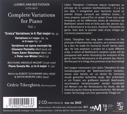 Beethoven: Complete Variations For Piano Vol 1 Tiberghien (digipack) [2CD]