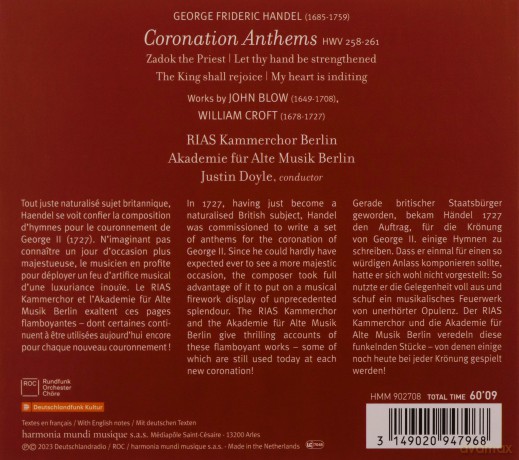 Handel: Coronation Anthems Akademie Fur Alte Musik Berlin Doyle RIAS Kammerchor (digipack) [CD]