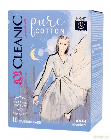 Cleanic Pure Cotton Podpaski higieniczne Organic - na noc 1op.-10szt