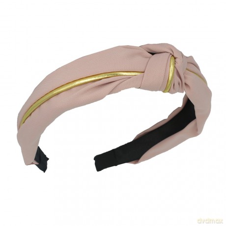 Opaska - turban do włosów ze złotym paskiem - różowa