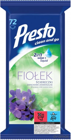 Presto Ściereczki czyszczące +płyn 2w1 uniwersalne Fiołek 1op-72szt