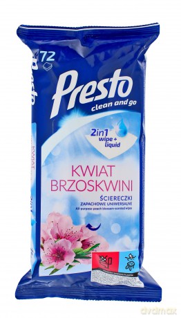 Presto Ściereczki czyszczące +płyn 2w1 uniwersalne Kwiat Brzoskwini 1op-72szt