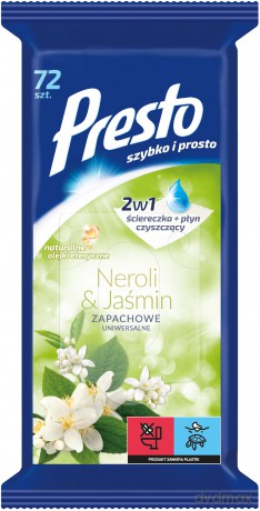 Presto Ściereczki czyszczące+płyn 2w1 uniwersalne Neroli&Jaśmin 1op.-72szt