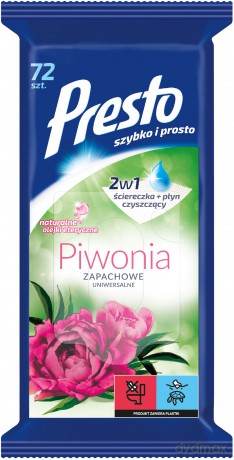 Presto Ściereczki czyszczące+płyn 2w1 uniwersalne Piwonia 1op.-72szt