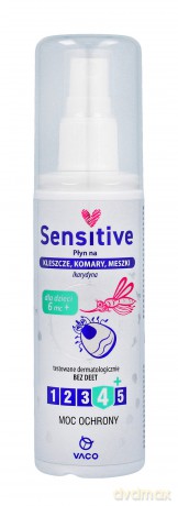 VACO Sensitive Płyn na kleszcze,komary,meszki - Ikarydyna 10% (od 6-go miesiąca życia) 80 ml
