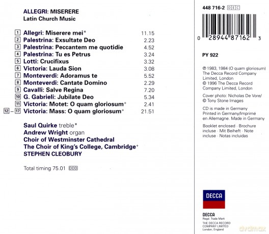 Eclipse Celebury/Westminster Cat.Choir: Allegri:Miserere [CD]