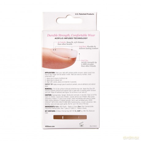 KISS Adhesive nails Salon Acrylic Natura l Nails - Bareskinned 28 pcs