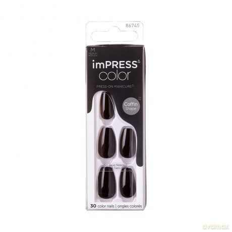 KISS Self-adhesive nails imPRESS Color MC All Black 30 pcs
