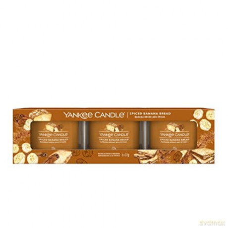 Yankee Candle Set of Votive Candles in Glass Spiced Banana Bread 3 x 37g