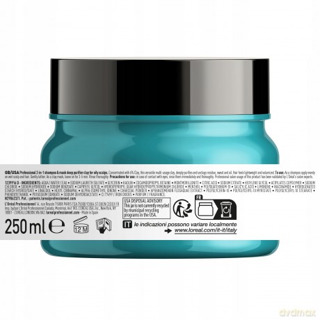 L´Oréal Professionnel Shampoo and mask for oily scalp 2 in 1 Scalp Advanced (Anti-Oiliness 2-in-1 Clay) 250 ml