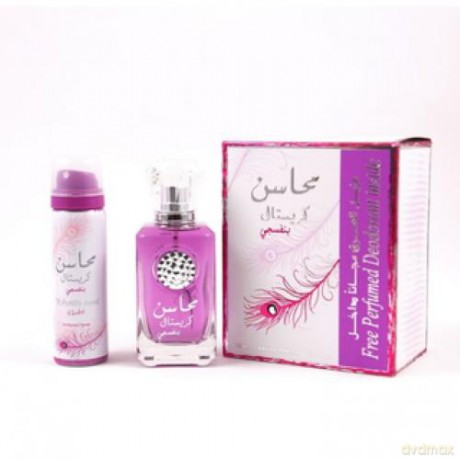Lattafa Mahasin Crystal Violet - Woda perfumowana 100 ml + dezodorant w sprayu Najdia 50 ml